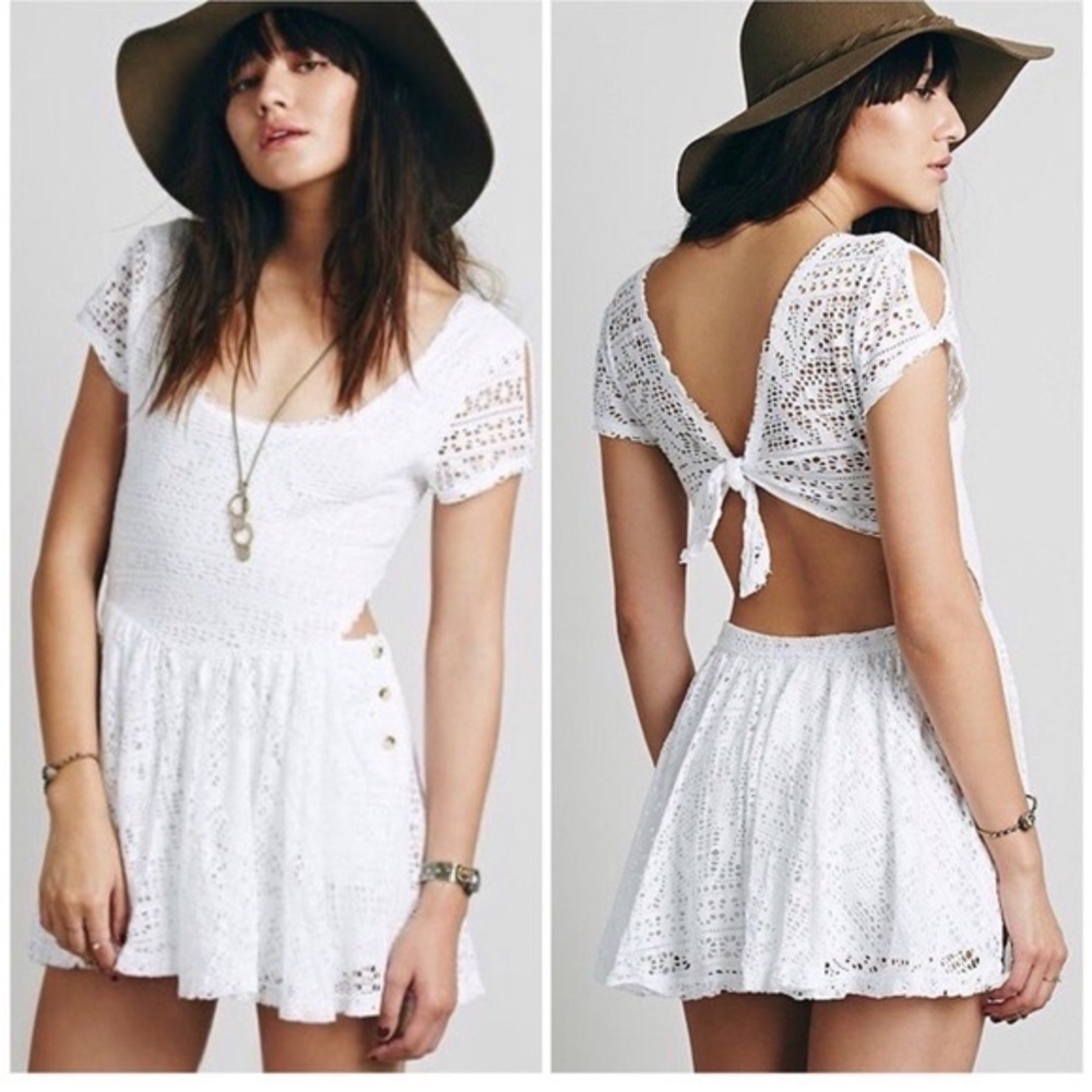Free People White Walk to the Beat Open back Romper